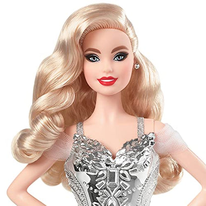 Barbie Signature 2021 Holiday Doll (12-inch, Blonde Wavy Hair) in Silver Gown, with Doll Stand and Certificate of Authenticity, Gift for 6 Year Olds and Up