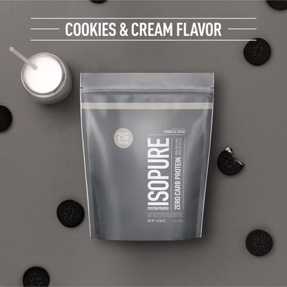 Isopure Protein Powder, Zero Carb Whey Isolate, Gluten Free, Lactose Free, 25g Protein, Keto Friendly, Cookies & Cream, 15 Servings, 1 Pound (Packaging May Vary)