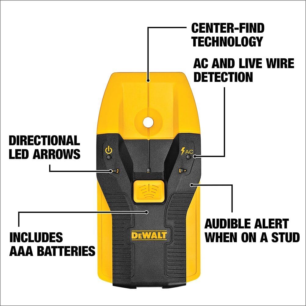 DEWALT Stud Finder, 3/4” DW0100 Locate Framing Studs Efficiently with LED Arrows, Ideal for Wood and Metal, AAA Batteries Included
