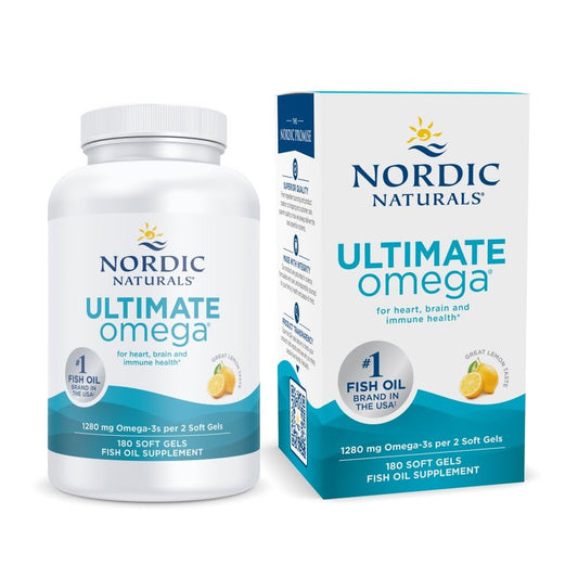 Nordic Naturals Ultimate Omega, Lemon Flavor - 180 Soft Gels - 1280 mg Omega-3 - High-Potency Omega-3 Fish Oil with EPA & DHA - Promotes Brain & Heart Health - Non-GMO - 90 Servings