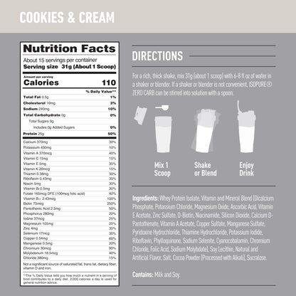 Isopure Protein Powder, Zero Carb Whey Isolate, Gluten Free, Lactose Free, 25g Protein, Keto Friendly, Cookies & Cream, 15 Servings, 1 Pound (Packaging May Vary)