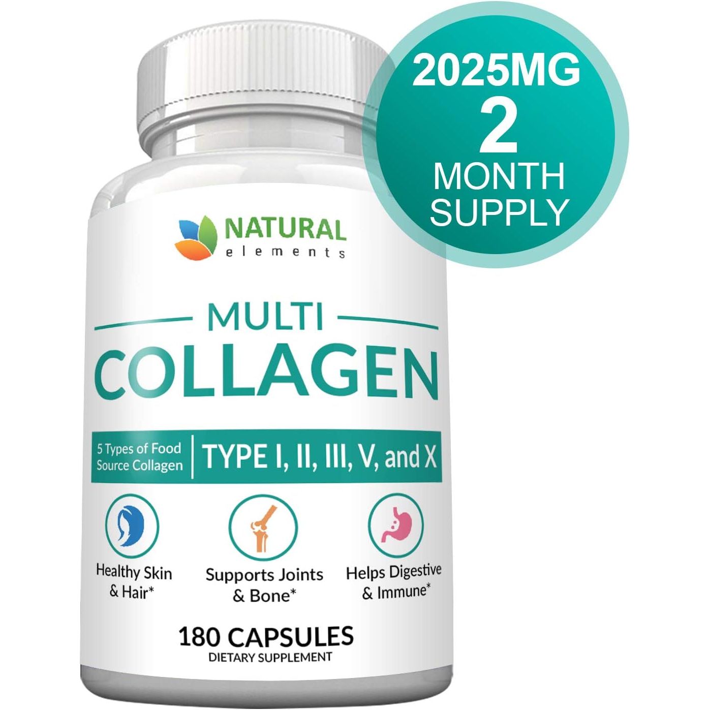 Multi Collagen 180 Protein Capsules - Type I, II, III, V, X Collagen Pills - Proprietary Blend of Eggshell, Chicken, Wild Fish & Grass-Fed Beef Collagen Peptides - 2025mg per serv