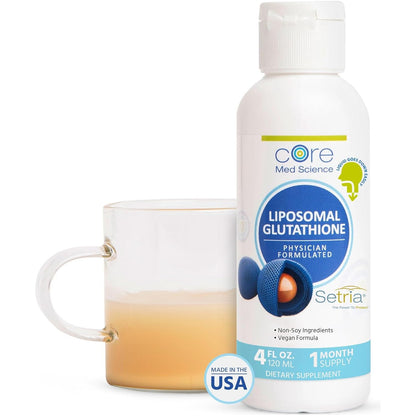 Core Med Science Liposomal Glutathione Liquid Supplement (500mg, 4 Fl Oz) - Pure Reduced Setria with Phospholipid Complex - Antioxidant Supplement for Energy, Brain Health, Skin & Liver Health