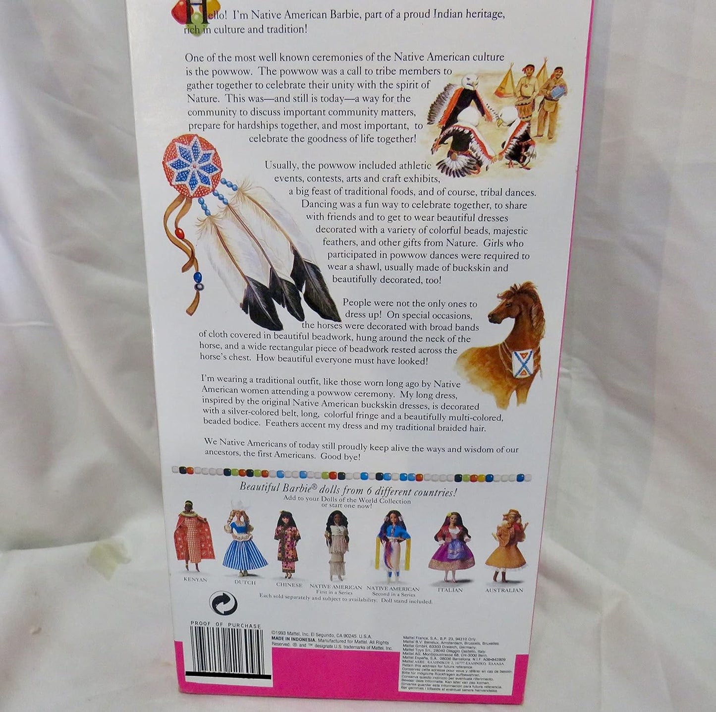 Special Edition Barbie 1993 Dolls of the World 12 Inch Doll Collection - Second Edition Native American Barbie Doll with Native American Dress, Boots, Ring, Earrings, Brush and Doll Stand