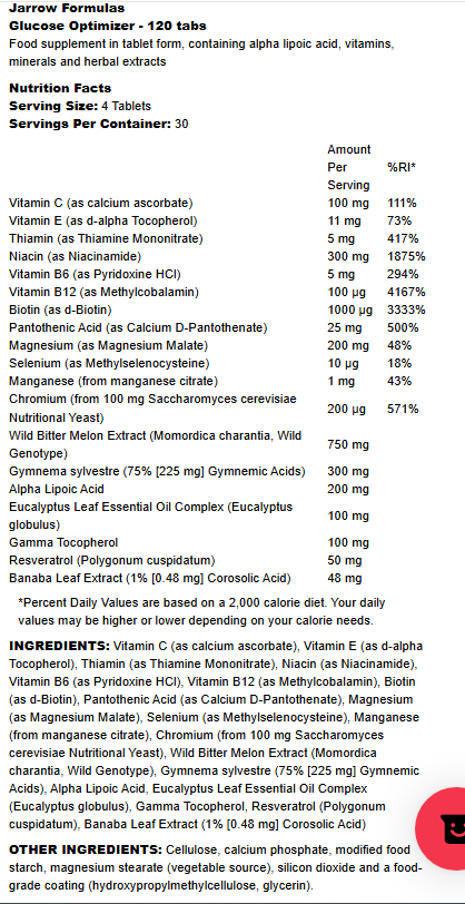 Jarrow Formulas Glucose Optimizer 120 tablets