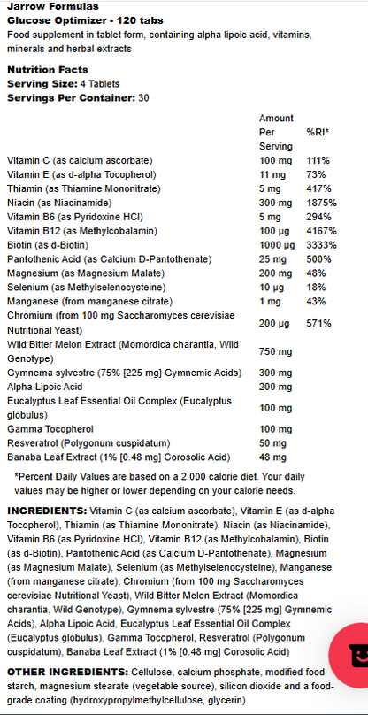 Jarrow Formulas Glucose Optimizer 120 tablets