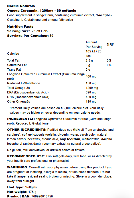 Nordic Naturals Omega Curcumin 60 softgels