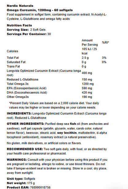 Nordic Naturals Omega Curcumin 60 softgels